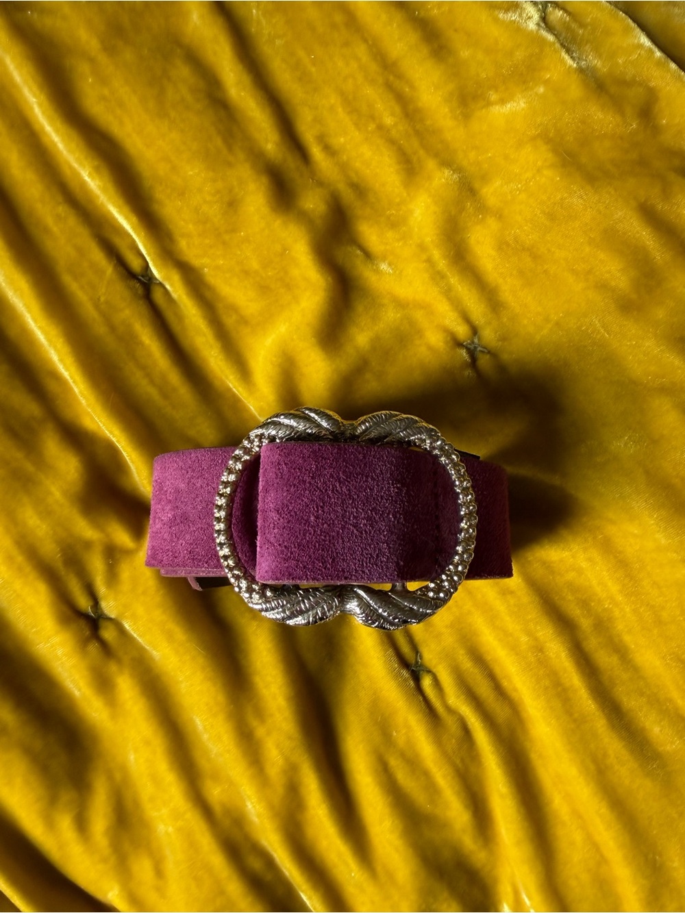 Sezane Plum Suede Belt with Twisted Gold-Tone Buckle - Picture 5 of 7